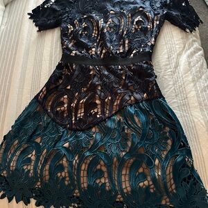 Self-Portrait Black and Teal Lace Mini Dress